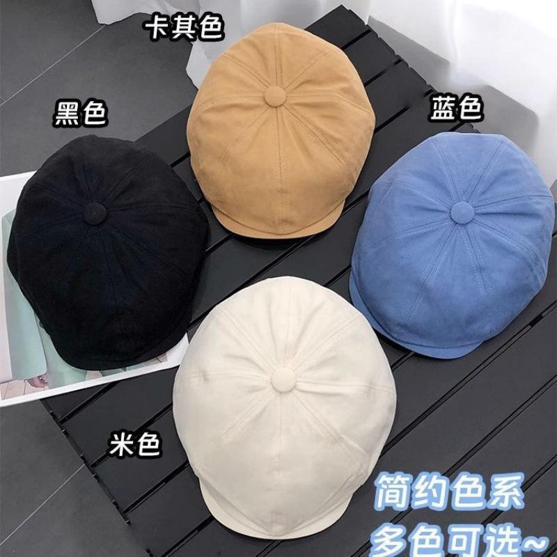 

Beret children spring and autumn casual street versatile anti-wear forward hat retro duck tongue cute hat M（56-58cm） синій