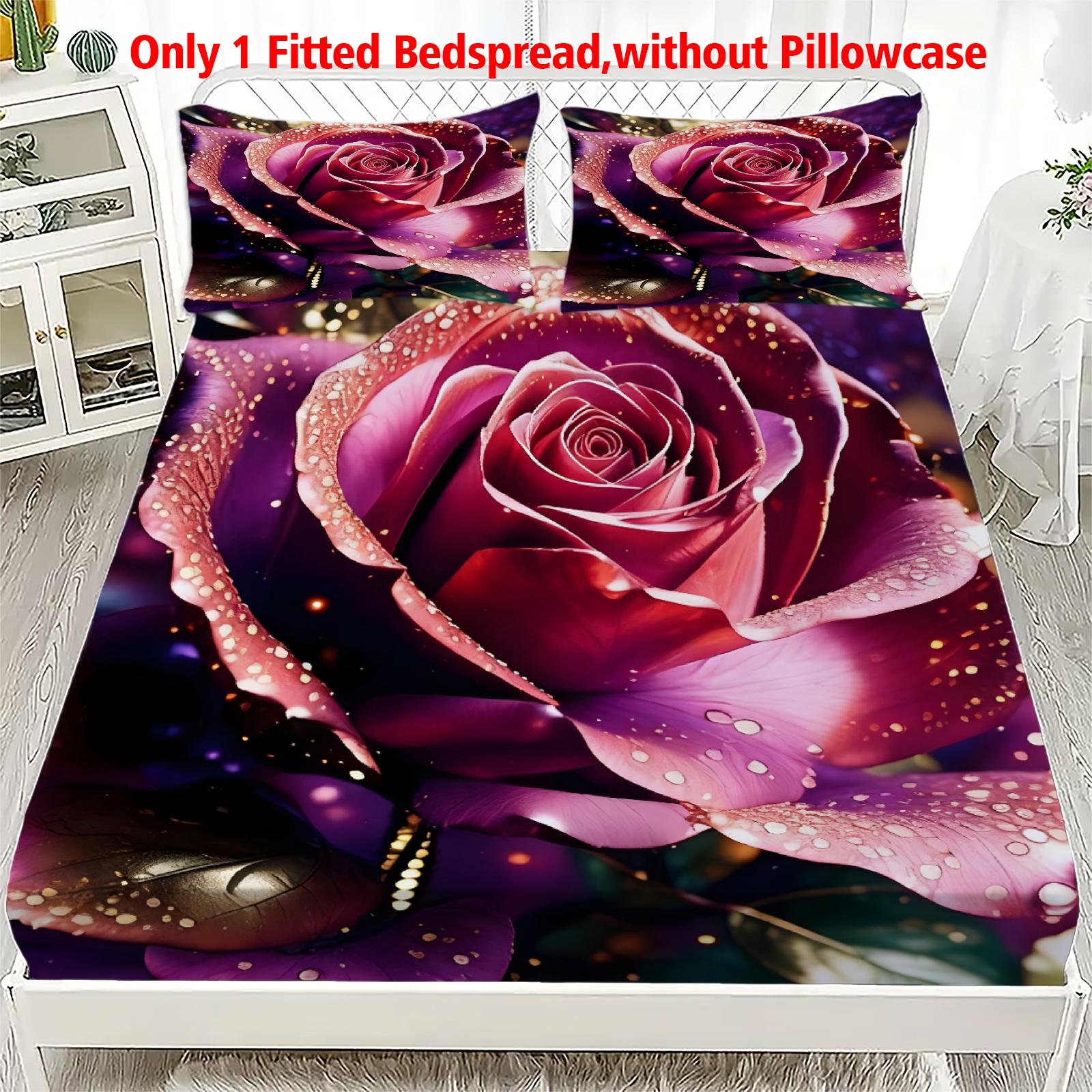 

1pc Purple Fitted Sheet Beautiful Luxury Rese 100% Polyester Durable Bedding Set Sheet for Home Bedroom Decoration Birthday Gift 99x190x25cm