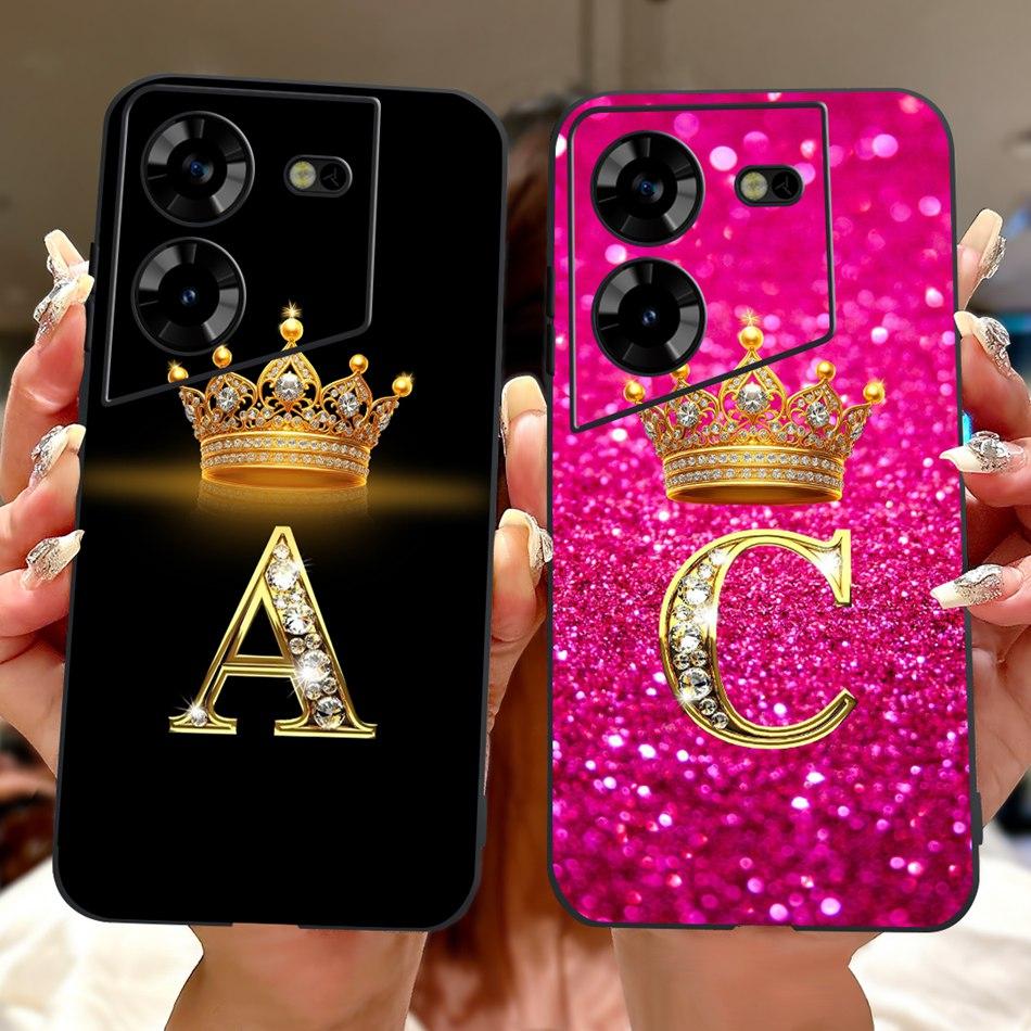 For Tecno Pova 5 LH7n / Pova 5 Pro LH8n Fashion Crown Letter Phone Case For Tecno Pova5 5Pro 5G Black Silicone Soft Cases Bumper
