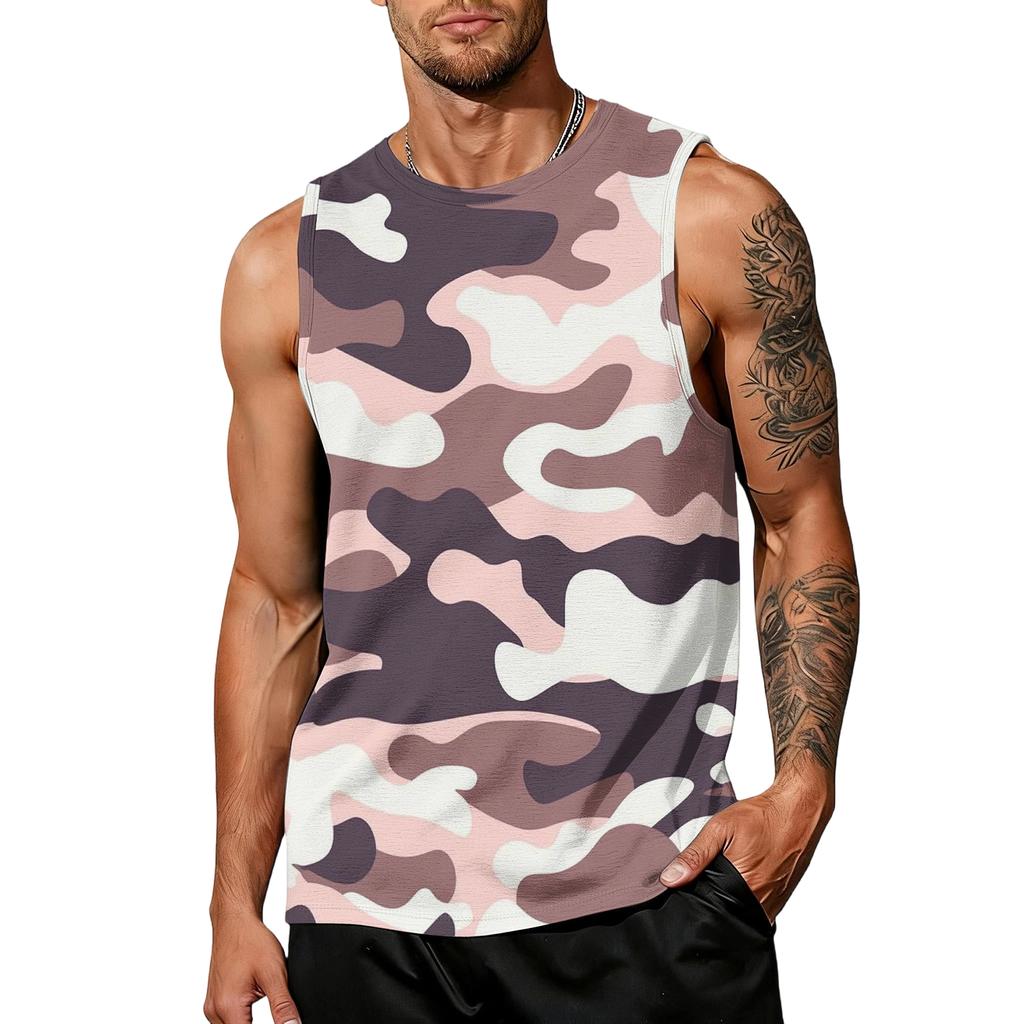 Men's casual trend camouflage printed vest - Men's sporty breathable sleeveless top