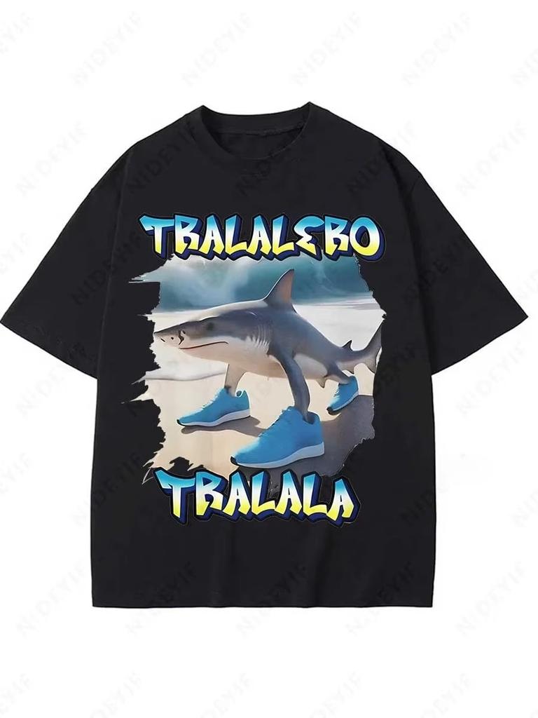 Summer Fun Shark Pattern Printed Tshirt For Unisex And Unisex Fashion Gothic Retro Tshirt Casual Pure Cotton Tshirt