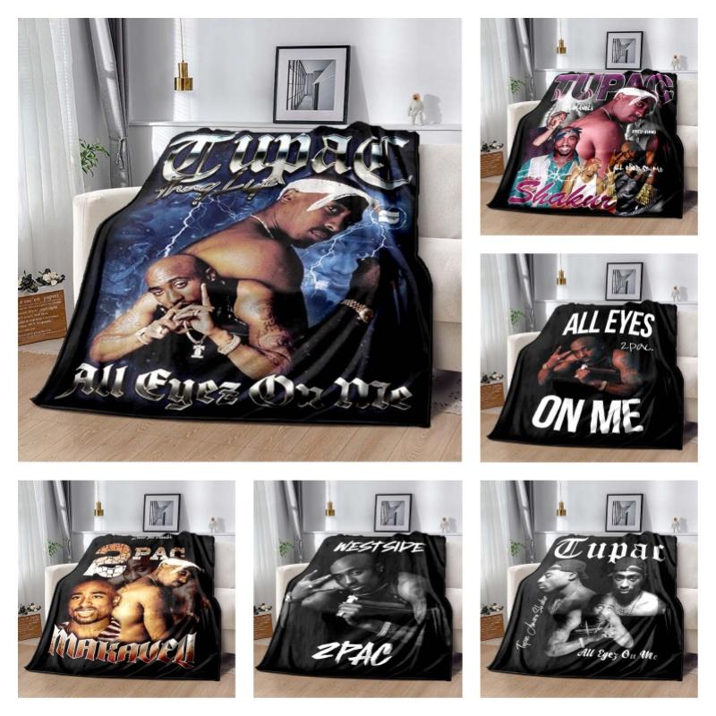 Tupac Shakur Thunder Double Portrait All Eyez On Me Thug Life Flannel Blanket Soft Warm Washable 90s Hip Hop Fan Sofa Bedroom Decor Throw