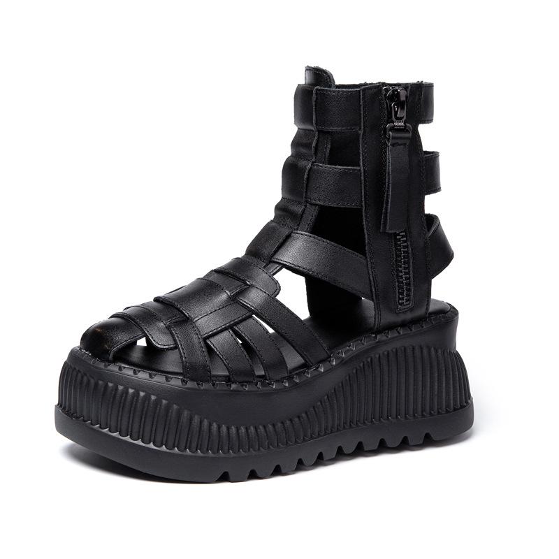 2025 Summer Women’s Versatile High Heel Wedge Sandals - Genuine Leather Peep Toe