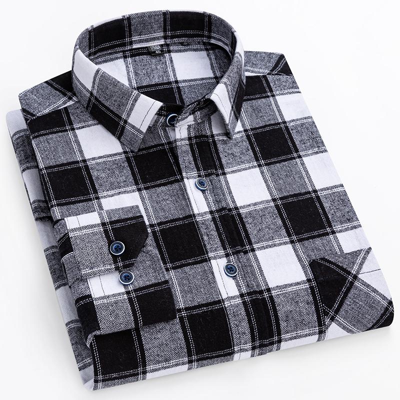 Plus Size Long Sleeve Fat Men Plaid Shirts Cotton Brushed Warm Soft Large Size 100kg to 150kg suitable Casual Winter Autumn
