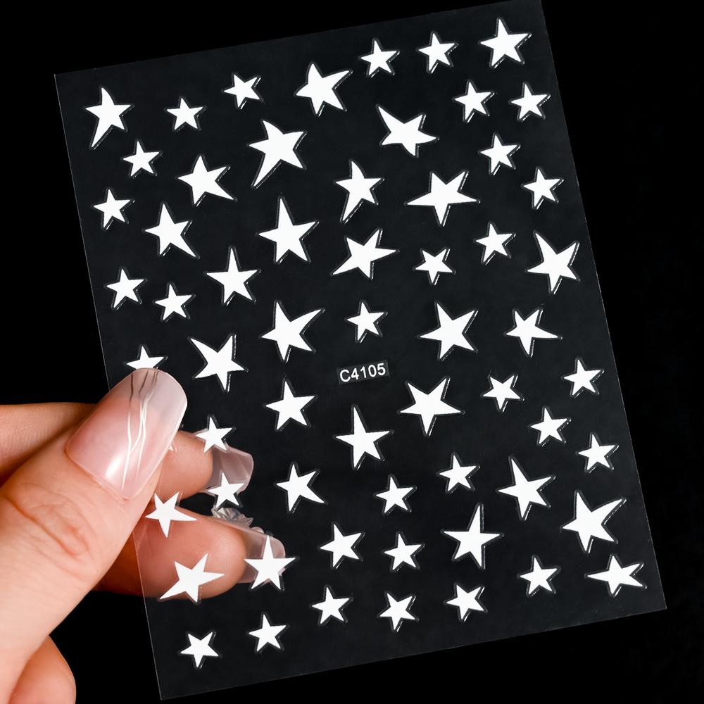 Black White Star 3D Nail Art Sticker Y2K Pentagram Self-Adhesive Decals Laser Shiny Glitters Starlight Manicure Ornaments Slider