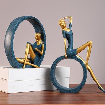 Stylish Resin Girl Sculptures for Home Decor (Pack of 2, Light Green)