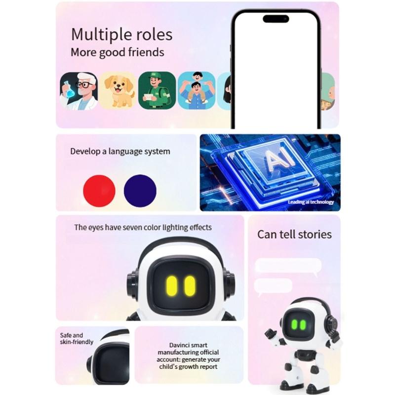 AI Voices Interactive Learning Robot with Customizable Educational Content & Entertainment Functions Suitable for Kids