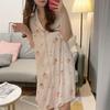 Simple And Sweet Summer Pajamas Women'S Short-Sleeved Lapel Cardigan Peach Print Loungewear Nightdress