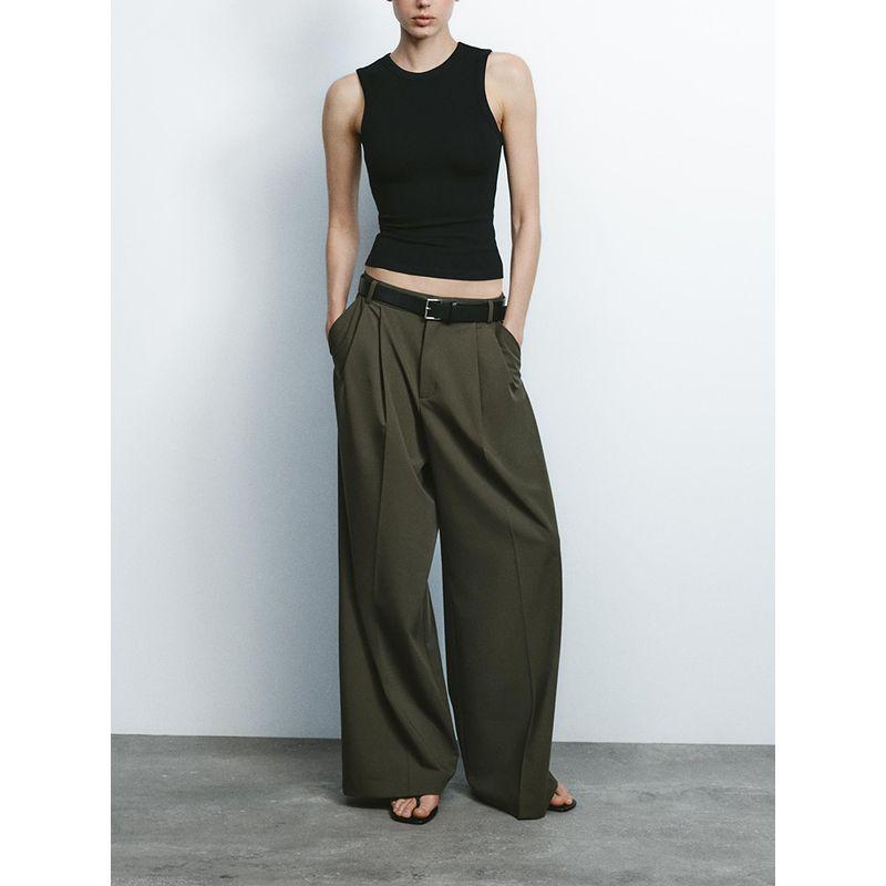 Za2025 Spring New Women's Clothing Easiest for Match High Waist Slimming and Straight with Belt Double Pleated Elegant Pants 4661405