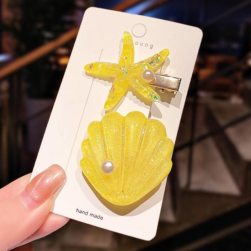 Fashion Artificial Shell Pearl Starfish Seashell Hair Clip for Women Beach Vacation Headdress Colorful Side Bangs Barrette