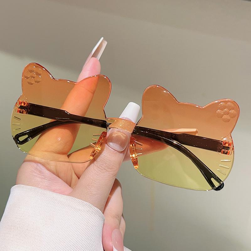 Cute Kitten Shaped Sunglasses for Children New Rimless Multi-color Decor Shades Trendy Design Gradient Kids Sun Glasses