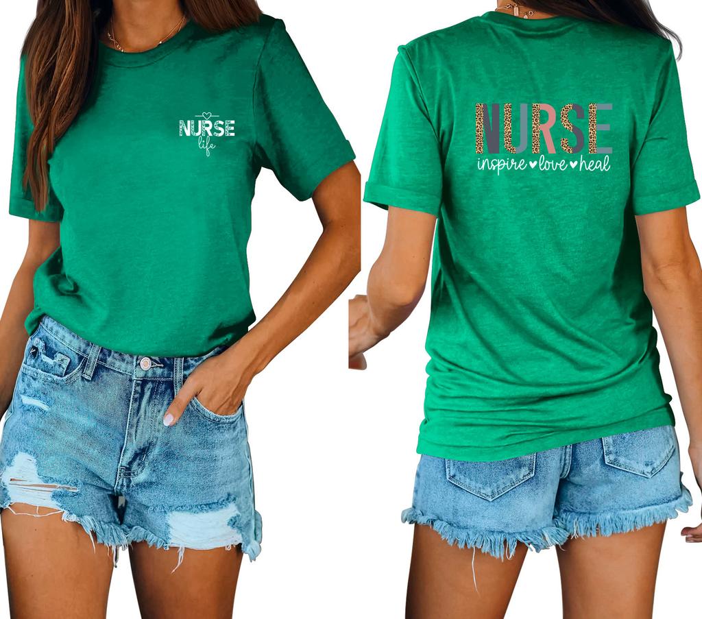 Casual fashion front and rear printing loose round neck short sleeves