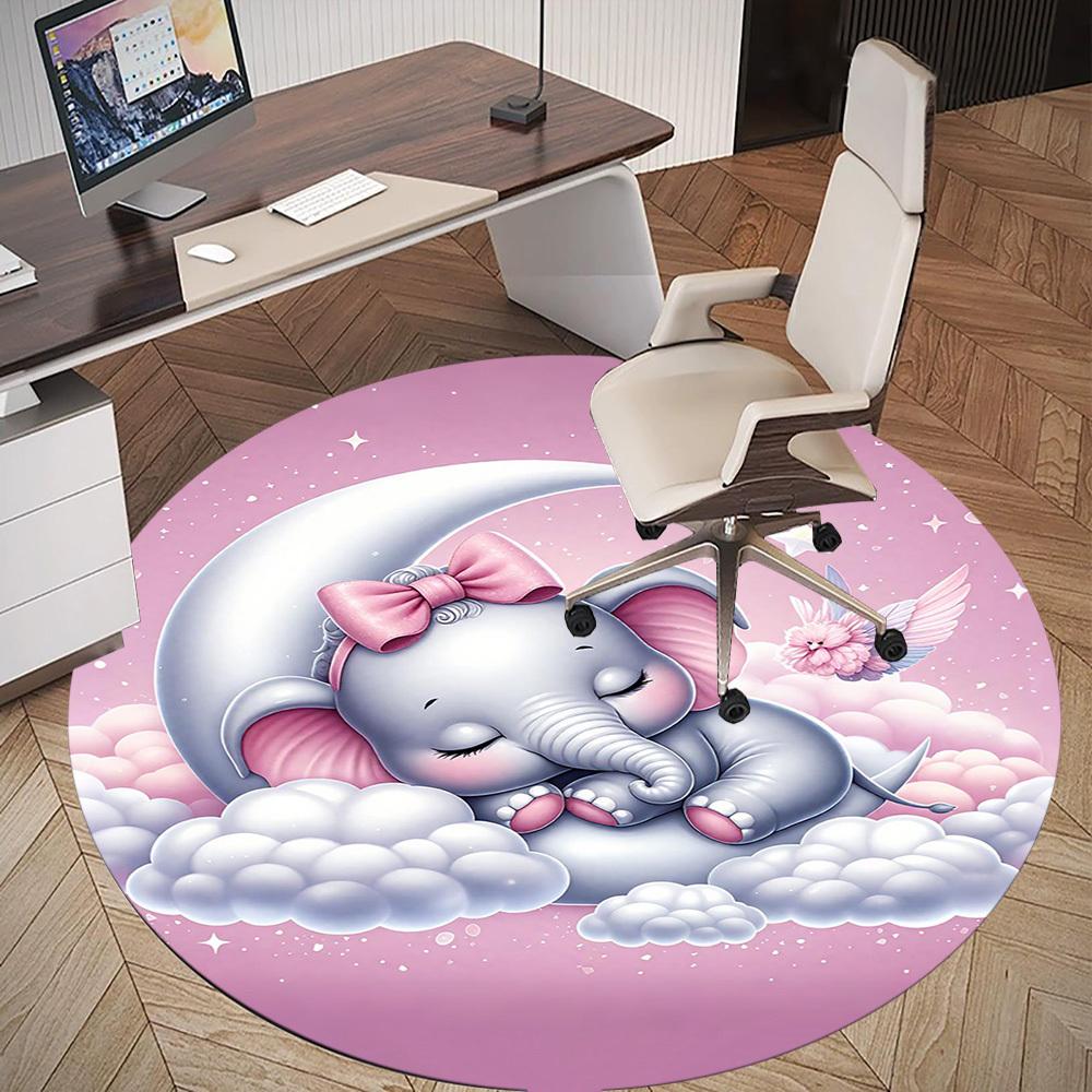 1PC Elephant Moon Clouds Round Chair mat Area Rug - Non-Slip, Floor Mat for Office, Bedroom, home decor Christmas Gift c0528022
