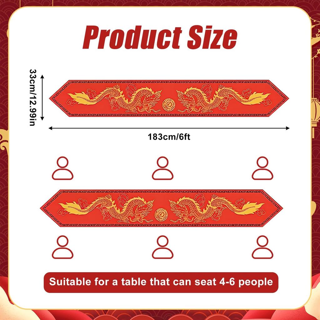 Dragon Tablecloth Asian Table Runner - 6ft x 12.99" Red Chinese Table Cover for Spring Festival Party, Kitchen, New Year Decoration