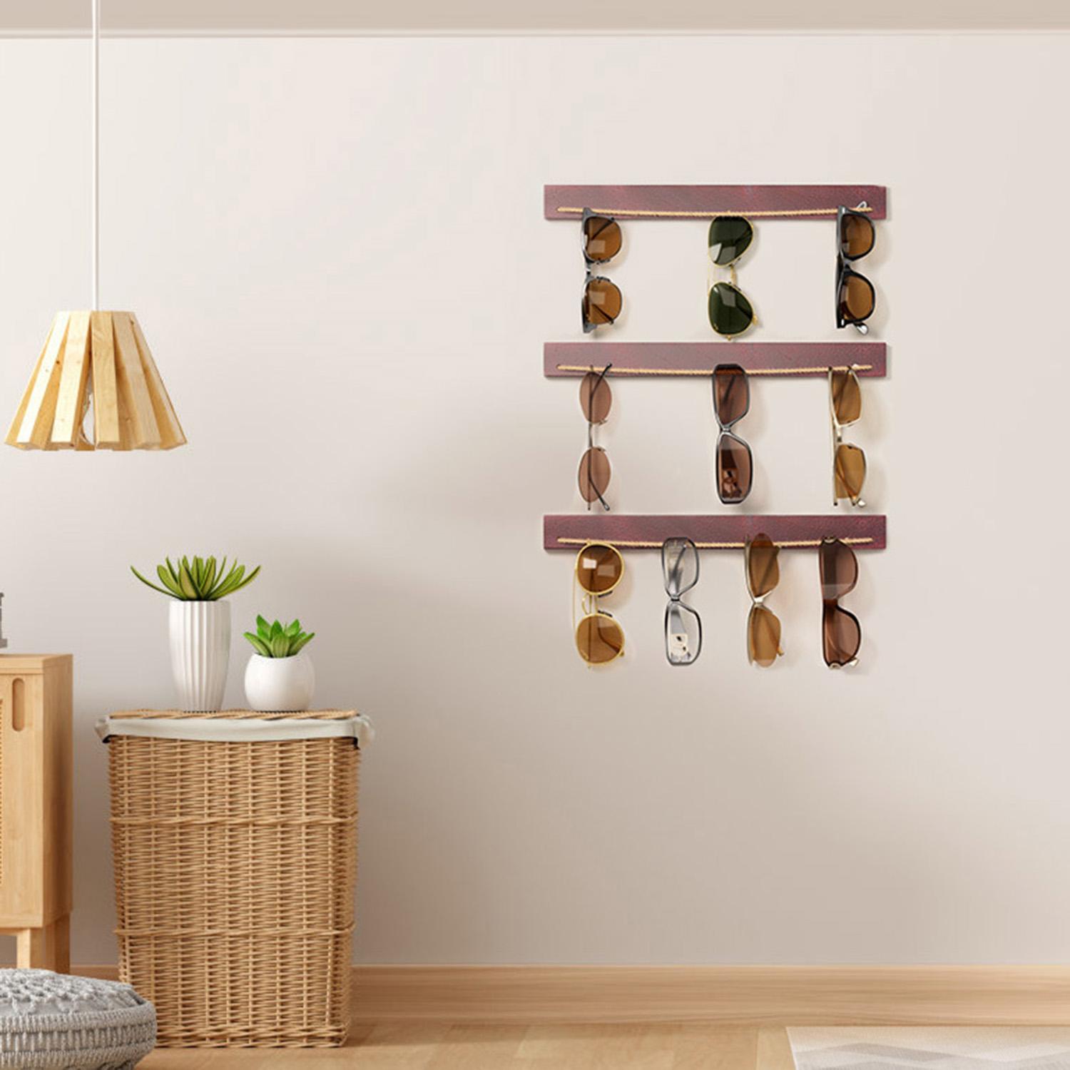 

Wall Mounted Eyewear Organizer 3-Tier Wooden Sunglasses Display Rack Type A