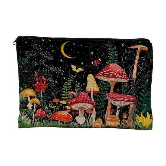 Storage Bag, with Mushroom Star Moon Print, Lightweight Wear-Resistant Cosmetic Bag, for Menstrual Supplies Coin Keys