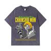 275 GSM Washed T-shirts 100% Cotton Chainsaw Man V45 Denji Print Unisex Heavy Cotton T Shirt