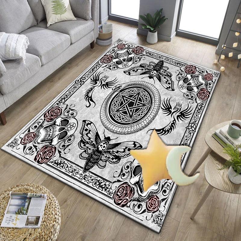 Gothic Moth And Skulls Office Rug Chair Mat, Entryway Carpet, Suitable for Front Door, Bedroom, Living Room, Desk, Holiday Gift