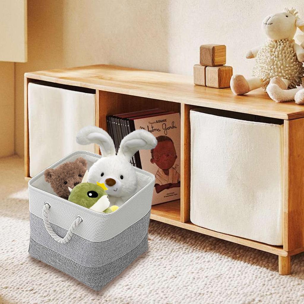 Large Foldable Storage Baskets with Cotton Rope Handles Linen Blend Toy & Clothes Organizer Bin