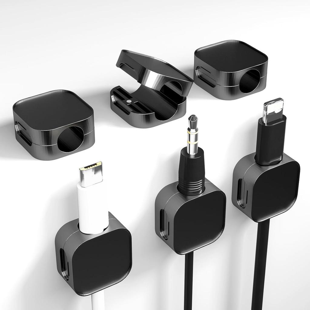 6 Pack Magnetic Cable Clips, Cord Organizer, Under Desk Cable Management, Phone Cord Holder for Nightstand, Adhesive Wire Charging Cord Organizer