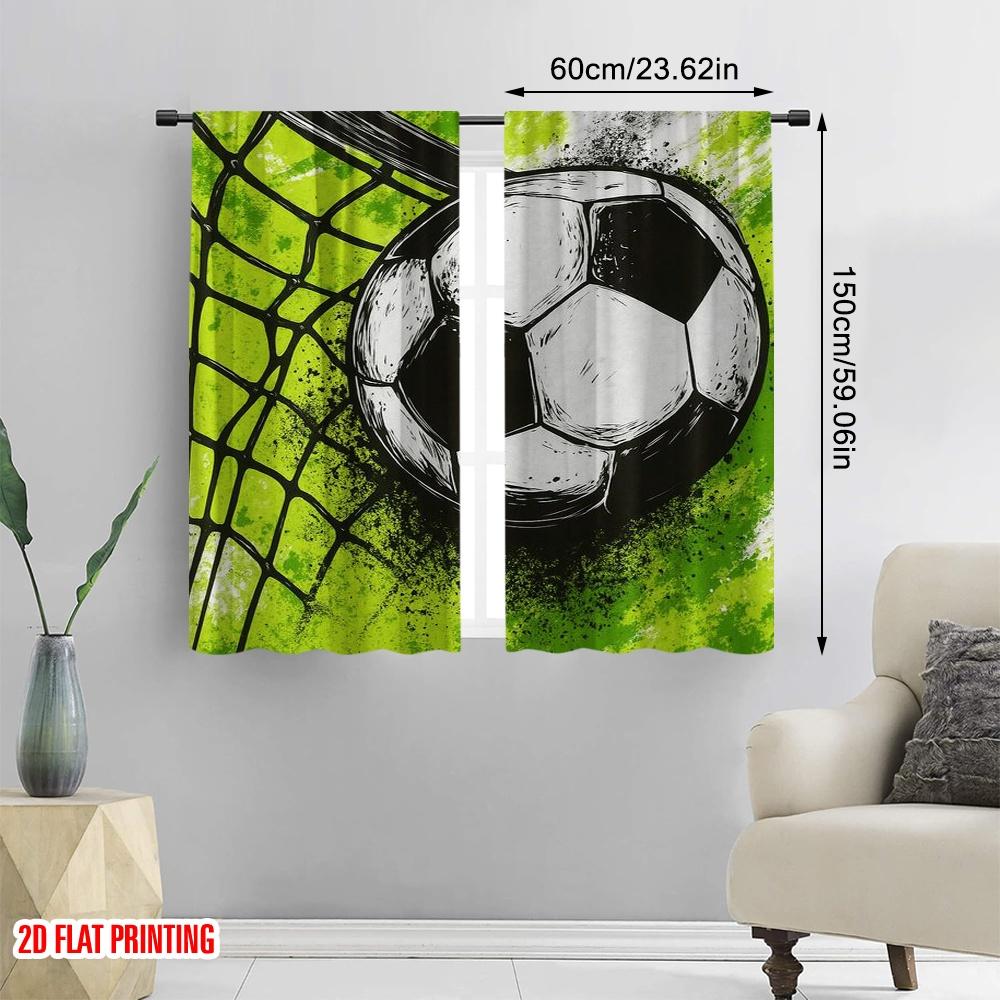 2pcs,2D plane printing Curtains Digital Printed Goal Impact Art Versatile Durable Polyester (without rod) Decorations For Home