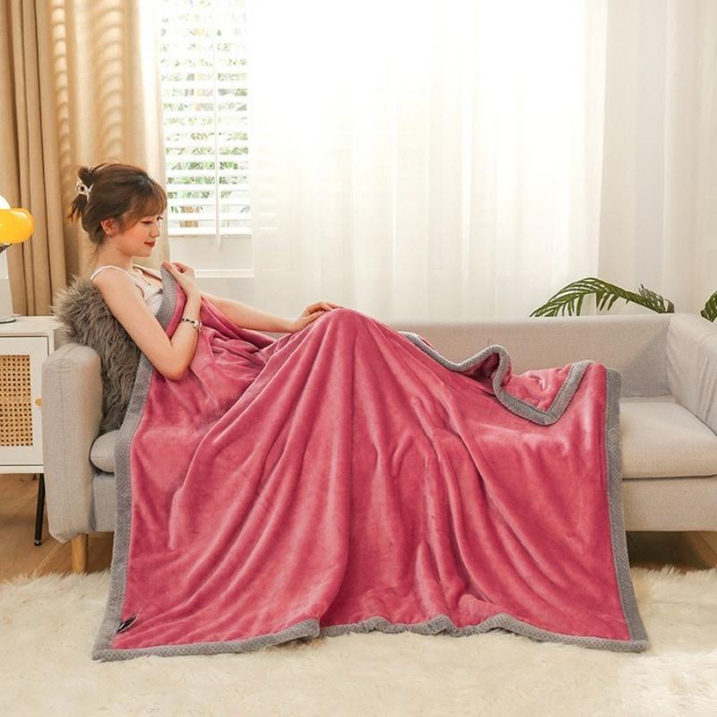 Double Layer Plush Four Season Universal Blanket Large Size Double Thin Quilt Single Sofa Blanket Outward Travel Blankets Solid Color Bed Sheet 1pcs