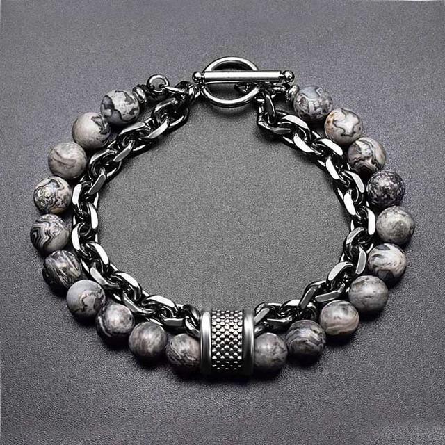 Men 'S Tiger Eye Stone Beaded Bracelet Stainless Steel Gunmetal Link Chain Yoga Bracelet Male Jewelry Dropshipping
