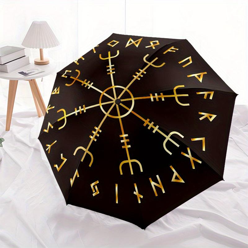 Viking Vegvisir Compass Norse Symbo Umbrella, Portable 3-Fold Compact Umbrella,Christmas Gift ES401
