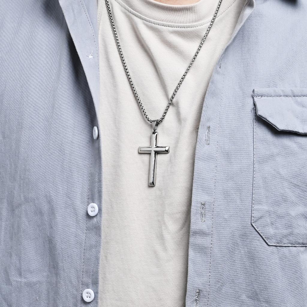Cross Steel Stainless Pendant For Men Hip Hop Necklace Glossy Embellishments