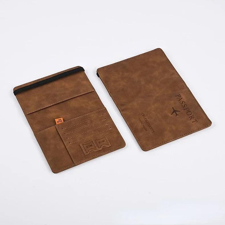 Elastic Band Leather Passport Cover for Cards Travel Passport Holder Wallet Document Organizer Case Men Women