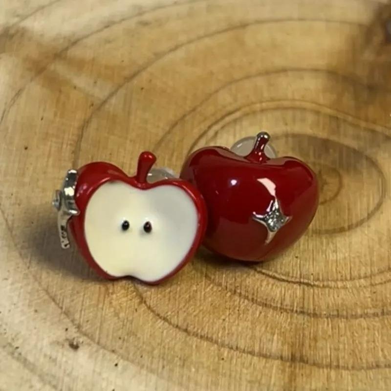 Y2K Cute Harajuku Cartoon Red Apple Fruit Stud Earrings for Women 2026 Trendy Vintage Aesthetic Earrings 2000s Jewelry Decor
