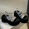 Bling Rhinestone Thick-Soled Open Toe Women Sandals 2025 Summer Fashion Design Retro Roman Ankle Strap Women Beach Slippers