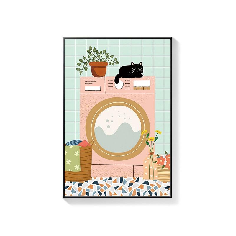 Bathroom Decorative Painting Cat American Retro Toilet Bathroom Canvas Painting Wall Art Poster for Modern Bathroom Home Decor