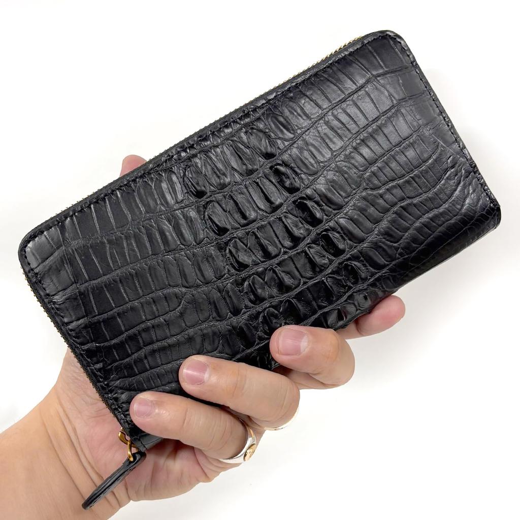 FashionBerry Green Crocodile Long Wallet for Men and Women, Made from a Single Piece of Genuine Alligator Leather, Features a Zipper-Through Closure,