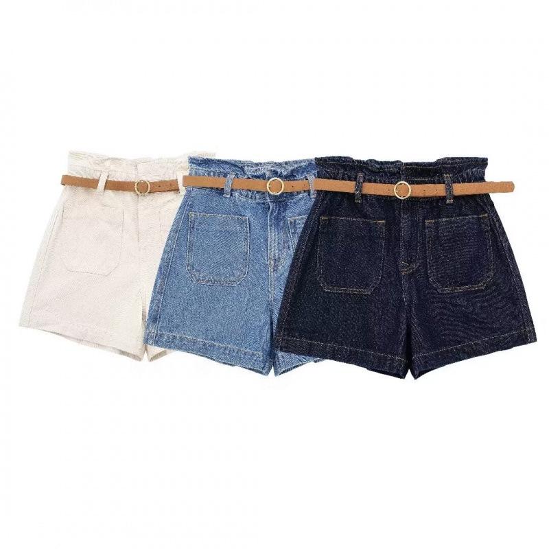 

Summer European & American Women s Belted Casual Denim Shorts Small светло-синий