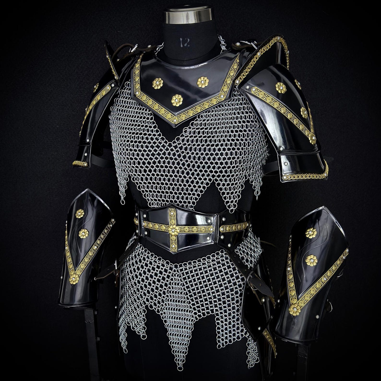 Black Gold Knight Armor Set | Handmade Full Body Steel Chainmail Suit | Medieval LARP Cosplay Armor
