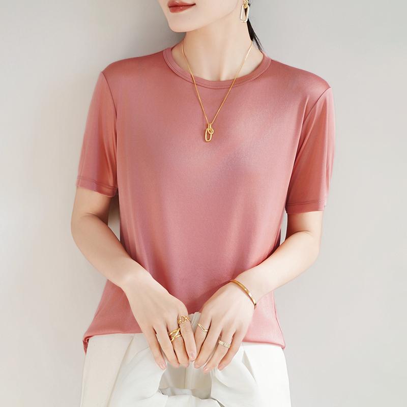 

Летняя рубашка для женщин - 50% шелковая смесь Mulberry | Не мнется и защищает от ультрафиолета | Роскошный легкий топ XXL розовый