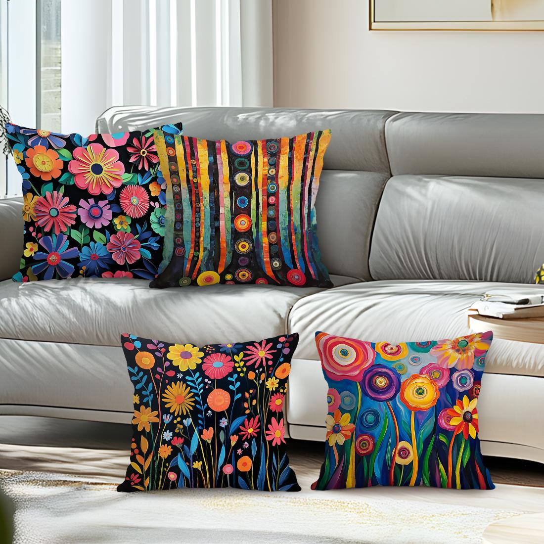 Tinika Chen Unisex Abstract Flowers Cushion Pillowcase Printed Polyester 45X45cm Throw Pillowcover Decorative Sofa Cushion Pillowslip Home Decor