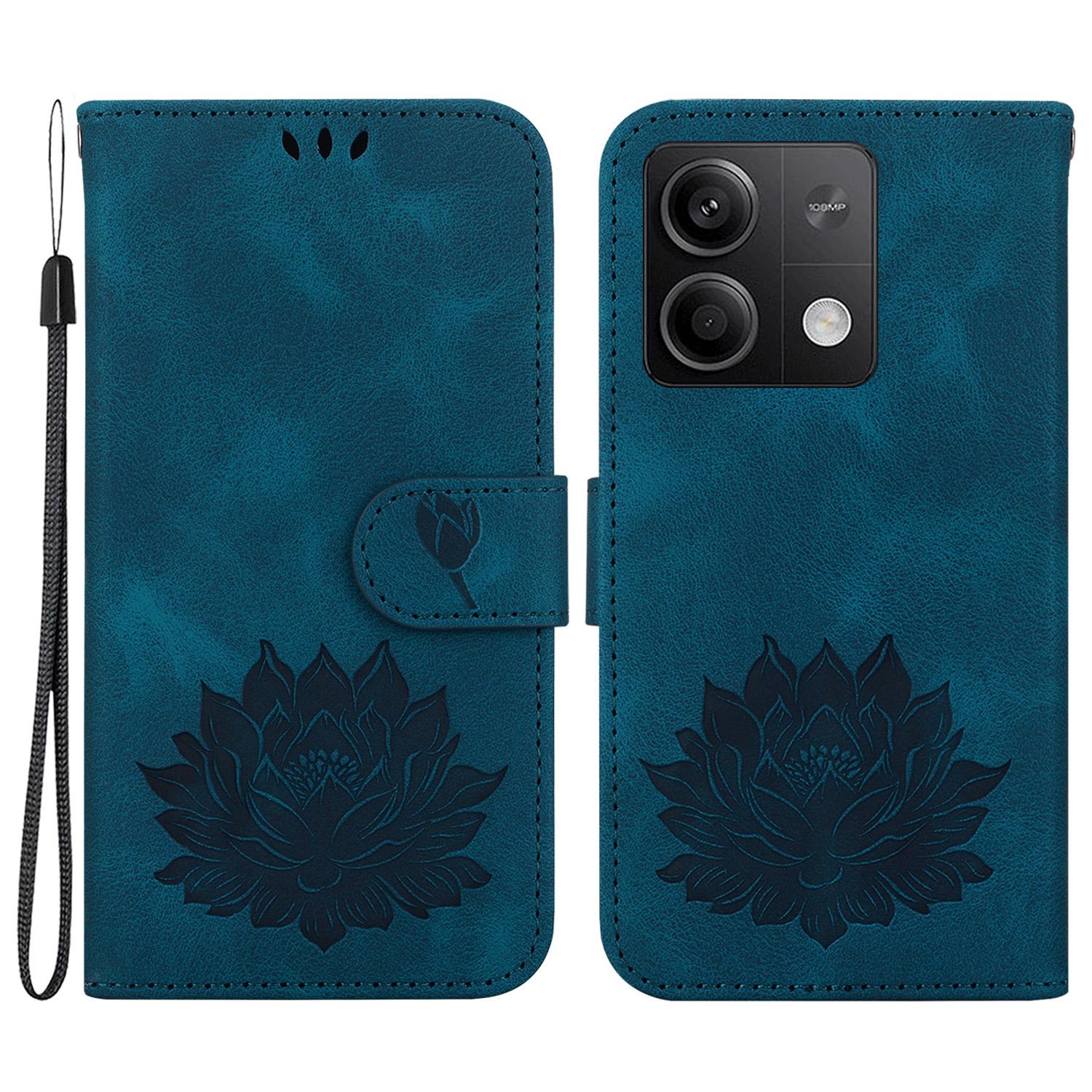 

For Xiaomi Redmi Note 13 5G Case Lotus Imprint Leather Wallet Phone Cover Blue