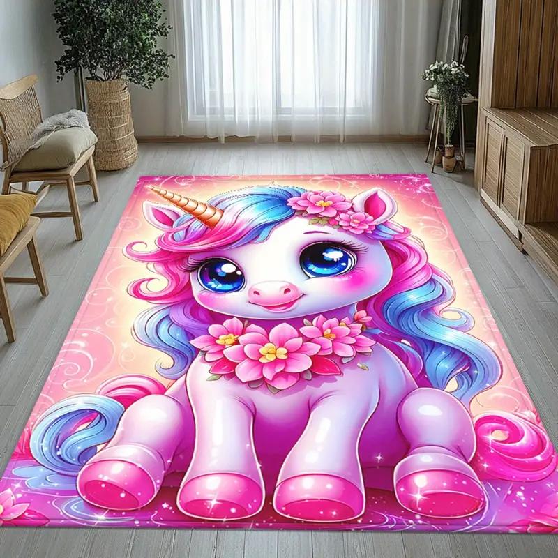 Tappeto unicorno arcobaleno per la cameretta delle bambine, tappeto da gioco per bambini, tappeto per soggiorno, tappeto per bambini piccoli, idea regalo di Natale e compleanno.