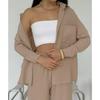 Women's 2-piece Solid Color Cardigan With Pocket Fashion Casual Wide Leg Pants Set European American Trendy Outfit