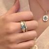 Classic Blue Sets Dreamy Aquamarine Gem White Fritillaria Ring Necklace High Quality Palace Style Retro Wedding Gift