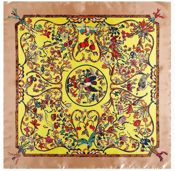 New Arrival Fashion Silk Satin Scarf Shawl Spring Elegant Plant Flowers Luxury Brand Square Scarves Muslim Women Head Neck Scarf