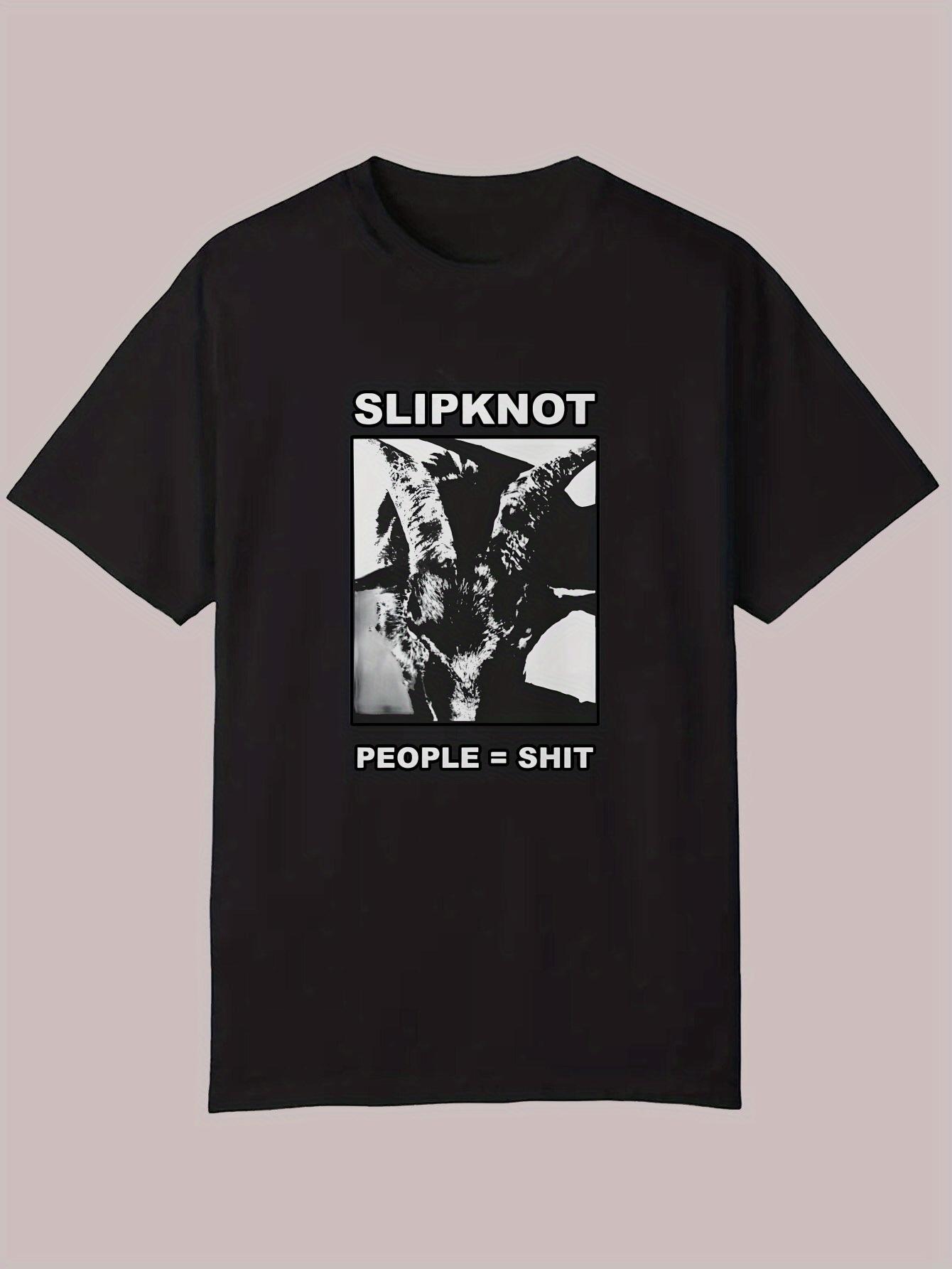 Slipknot Graphic Animal Print T-shirt - Black Casual Summer Tee with Edgy People = Shit Slogan XL
