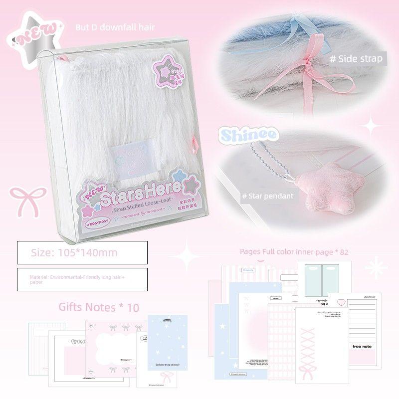 

Rosyposy Soft Set Loose Spiral Notebook Cute Long Hair Notebook Notepad Journal Book Removable Hand Account Diary white-white(In Stock!!!)