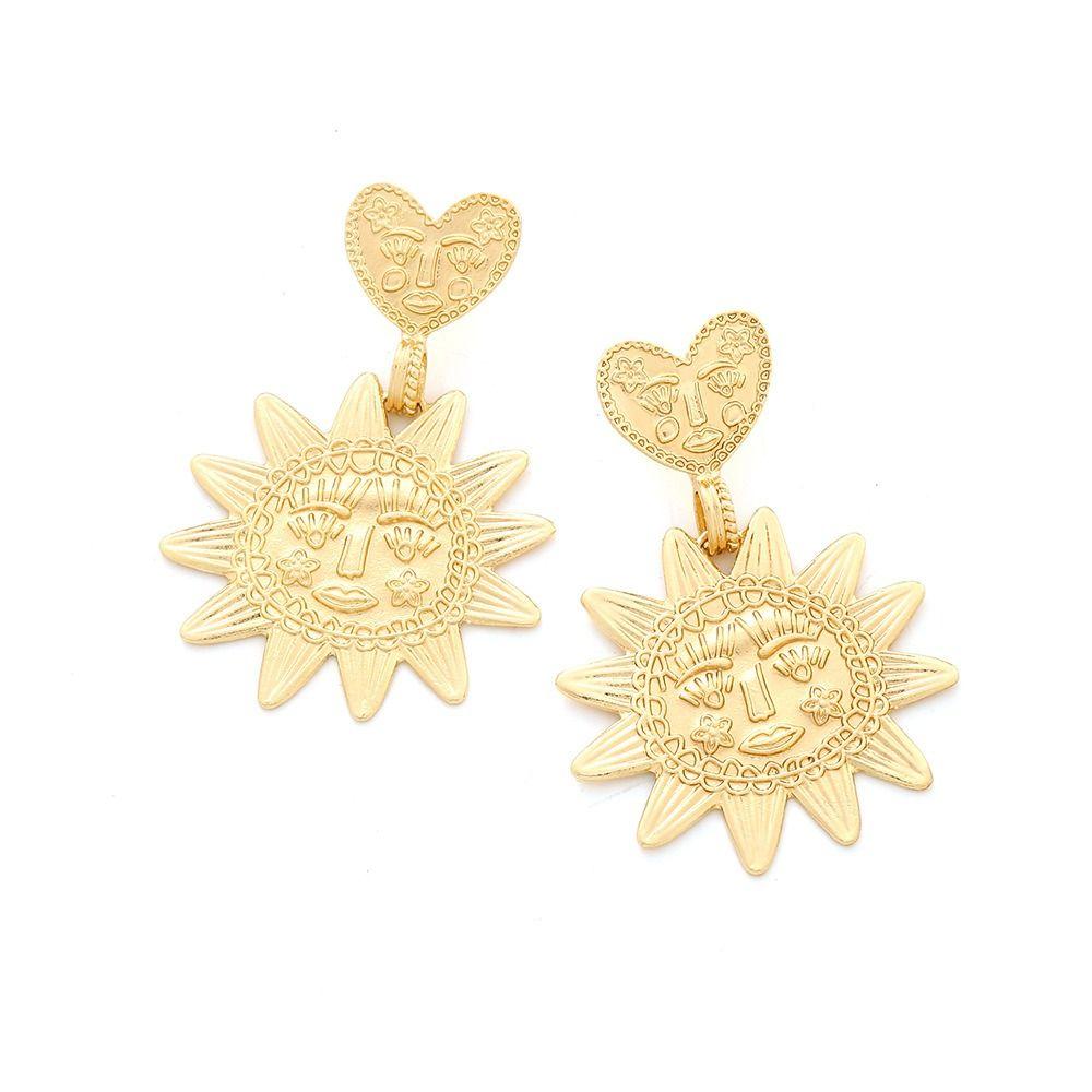 Elegant Mental Heart Sun Dangel Earring Banquet Ear Stud Face Sunflower Earrings  Party