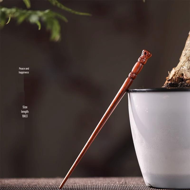 Red Sandalwood Women's Retro Hanfu Hairpins: Hollow Carved Moon Rabbit Wooden Ornaments