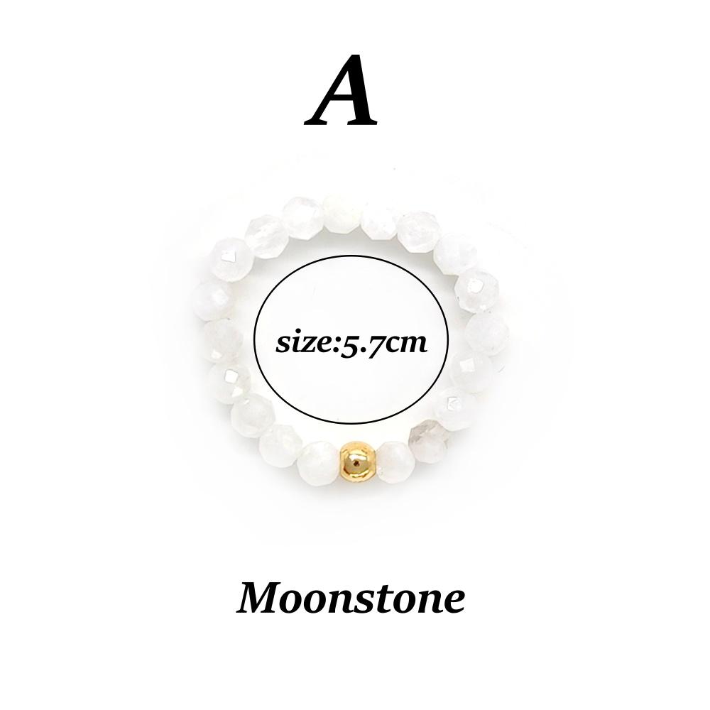 Vlen Natural Stone Ring Stackable Beads Elastic Finger Ring Elegant Dainty Boho Handmade Jewelry for Daily Wear & Gift