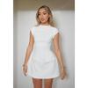 Summer Women's Dress Solid Colour Round Neck Pocket Design Waist Slim Dresses