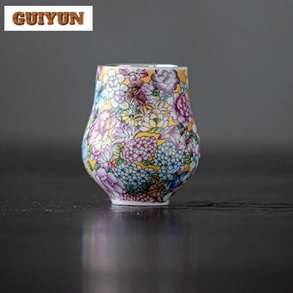 Chinese Enamel Colored Thousand Flowers Teacup Pure Silver Gilded Master Cup Juxiang Aroma Cup Ceramic Chazhan Tea Kung Fu Set